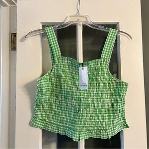 NWT Native Youth Plus shirred square neck crop green white gingham US 14/UK 18